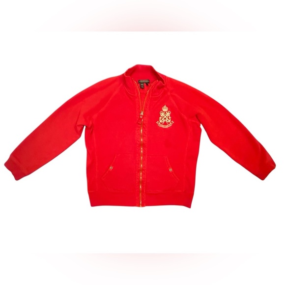 Lauren Jeans Co Red and Gold Zip-Up Sweatshirt Size Large - Picture 1 of 7